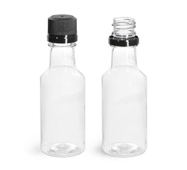 Clear Glass Liquor Bottles w/ Black Polypropylene Tamper Evident