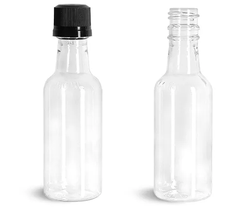 Clear PET Beverage Bottles w/ Black Polypro Tamper Evident Caps