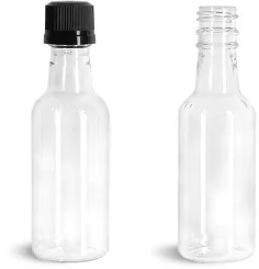 PET Clear Nip Bottles w/ Black Tamper Evident Caps