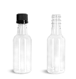 PET Plastic Bottles, Clear Nip Bottles w/ Black Tamper Evident Caps