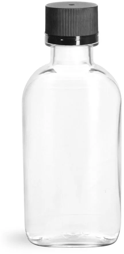 Clear PET Plastic Flasks with Tamper-Evident Cap