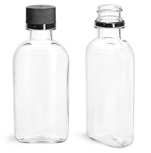 1.7 Oz. Alcohol or Oil with Black Temper evident caps Black Caps, Pack of 120 50 ml Premium Quality Flask Clear Plastic PET Bottle for Beverage 