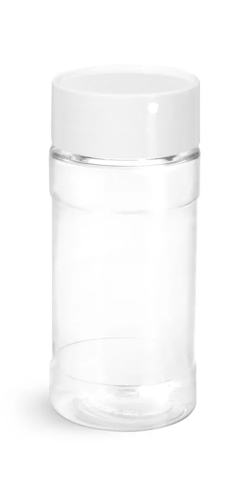 4 oz Clear PET Spice Bottles w/ White Unlined Caps