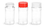 PET Plastic Bottles, Clear Spice Bottles w/ Unlined Caps and Sifter Fitments