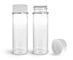 PET Plastic Bottles, Clear Spice Bottles w/ Sifters and White Unlined Caps
