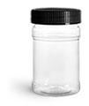 Plastic Jars, 10 oz Clear PET Plastic Jars w/ Black Ribbed Induction Lined Caps