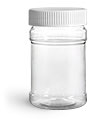 Plastic Jars, 10 oz Clear PET Plastic Jars w/ White Ribbed Induction Lined Caps