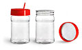 Plastic Jars, 10 oz Clear PET Spice Bottles w/ Red Pressure Sensitive Lined Caps