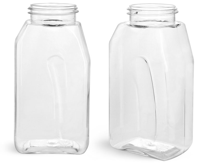Plastic Bottles, 16 oz Clear PET Gripped Spice Bottles