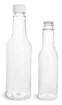 Clear PET Sauce Bottles w/ White Ribbed Lined Caps & Orifice Reducers