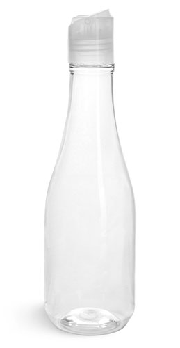 Plastic Bottles, Clear PET Woozy Bottles w/ Natural Disc Top Caps