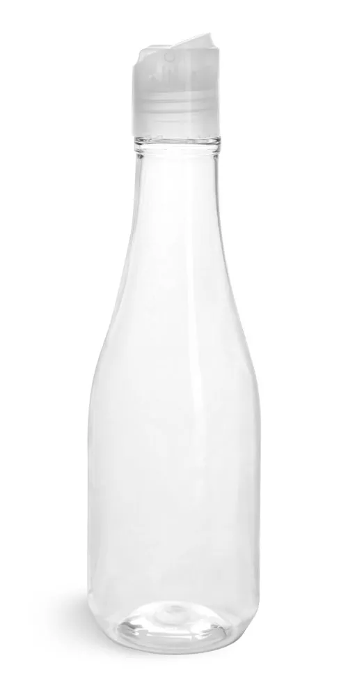 8 oz Clear PET Woozy Bottles w/ Natural Disc Top Caps