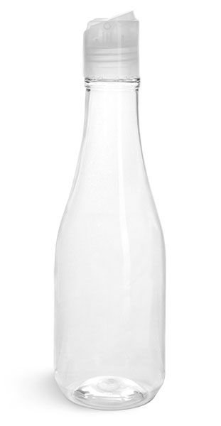 Plastic Bottles, Clear PET Woozy Bottles w/ Natural Disc Top Caps