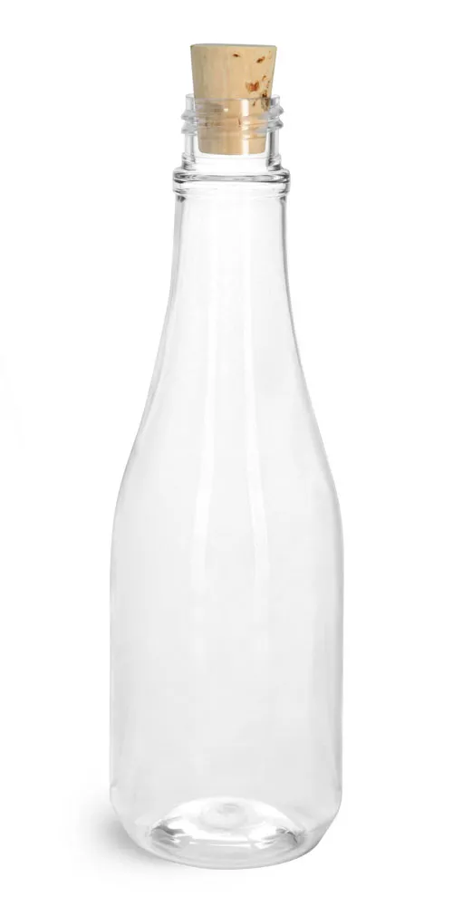 8 oz Clear PET Woozy Bottles w/ Cork Stoppers