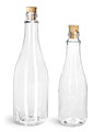 PET Plastic Bottles, Clear Woozy Bottles w/ Cork Stoppers 