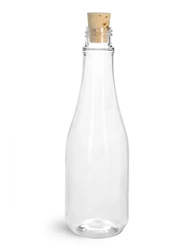 Clear PET Woozy Bottles w/ White Ribbed Lined Caps & Orifice Reducers