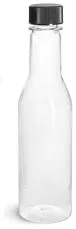 PET Clear Sauce Bottles w/ Black Ribbed Lined Caps & Orifice Reducers