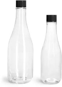 PET Clear Woozy Bottles w/ Black Ribbed Lined Caps & Orifice Reducers