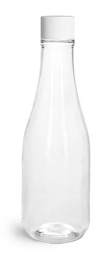 PET  Clear Woozy Bottles w/ White Ribbed Lined Caps & Orifice Reducers