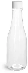 PET Clear Woozy Bottles w/ White Ribbed Lined Caps & Orifice Reducers