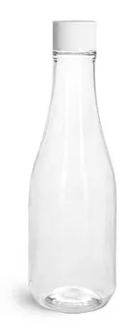 PET  Clear Woozy Bottles w/ White Ribbed Lined Caps & Orifice Reducers
