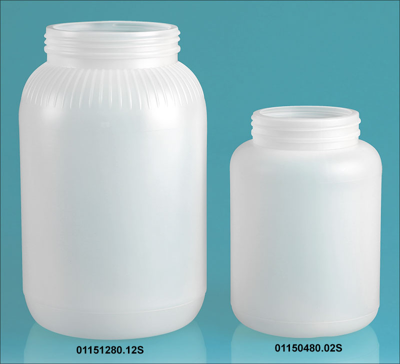 Plastic Bottles, Natural HDPE Wide Mouth Round Bottles (Bulk) Caps Not Included