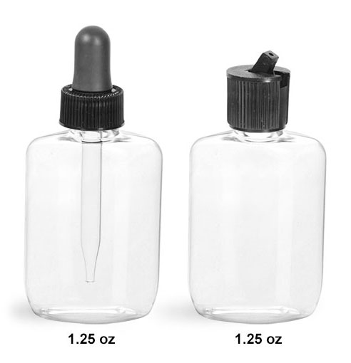 Plastic Bottles, 1.25 oz Clear PVC Oval w/ Dispensing Caps