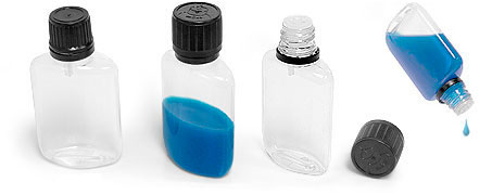 Clear PVC Straight Sided Oval w/ Black Tamper Evident Cap and Orifice Reducer
