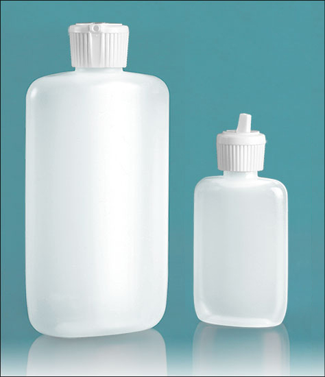 LDPE Plastic Bottles, Natural Straight Sided Oval Bottles w/ White Flip Top Spout Caps