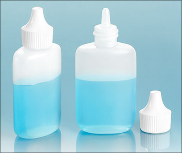 Plastic Bottles, Natural LDPE Oval Bottles With Streaming Dropper Plugs and White Caps