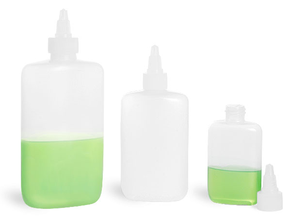 Natural LDPE Straight Sided Oval Bottles w/ Natural Twist Top Caps