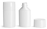 Plastic Bottles, White HDPE Square Bottom Tottles w/ White Caps