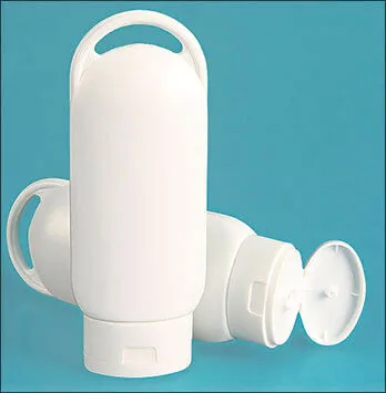 2 oz Plastic Bottles, White HDPE Lotion Ovals w/ White Snap Top Caps