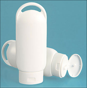Plastic Bottles, 2 oz White HDPE Lotion Ovals w/ White Snap Top Caps