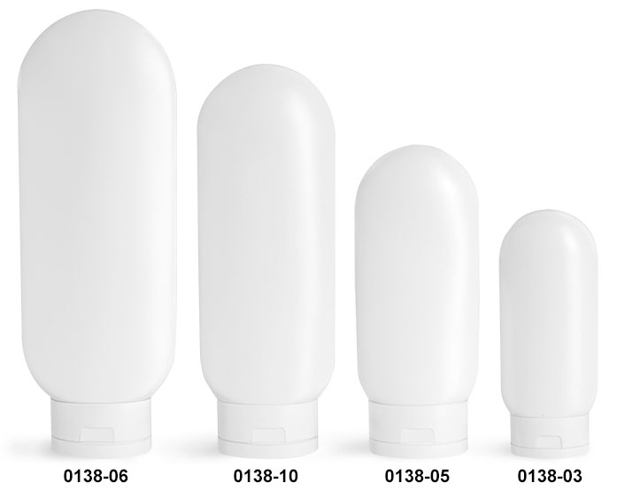 Plastic Bottles, White HDPE Tottles w/ White Caps