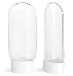 Plastic Bottles, Clear PET Tottles w/ White Snap Top Caps