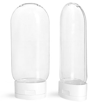 Plastic Bottles, Clear PET Tottles w/ White Snap Top Caps