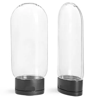 PET Plastic Bottles, Clear Tottles w/ Black Snap Top Caps