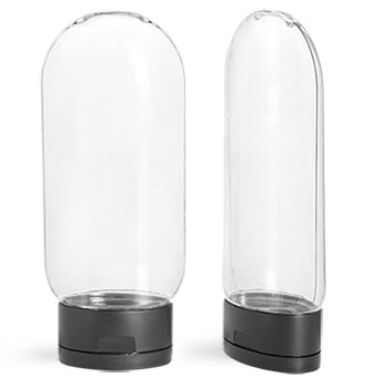 Plastic Bottles, Clear PET Tottles w/ Black Snap Top Caps