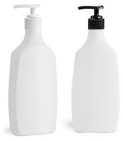 12 oz White HDPE Cosmetic Ovals w/ Lotion Pumps