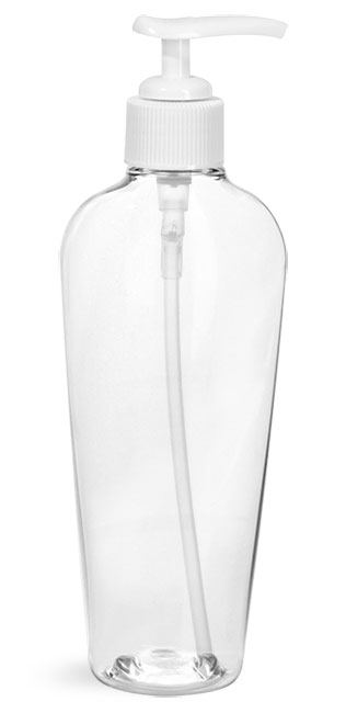 Plastic Bottles, Clear PET Naples Ovals with White Pumps