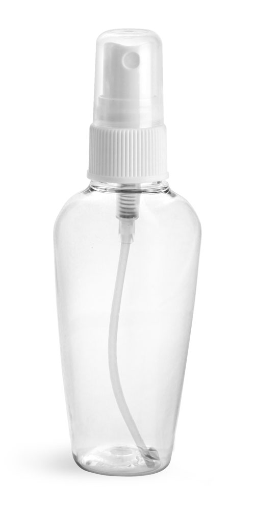 2 oz Clear PET Naples Oval Bottles w/ White Fine Mist Sprayers