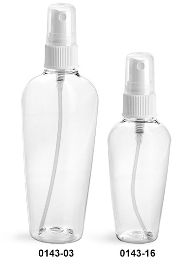 Plastic Bottles, Clear PET Naples Ovals with White Fine Mist Sprayers