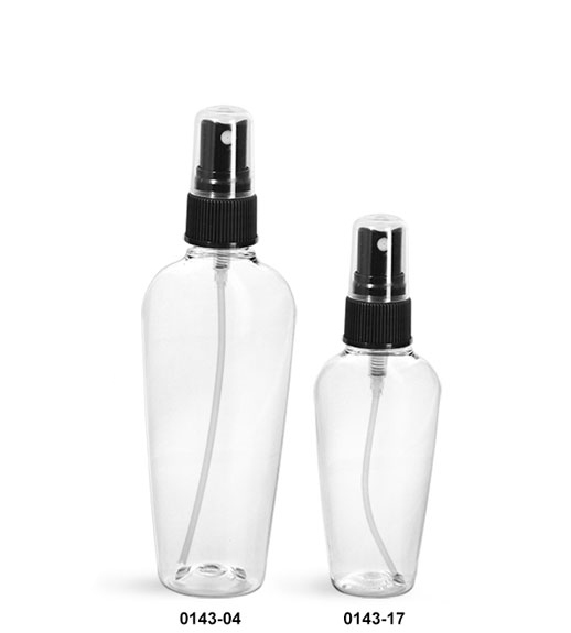 Plastic Bottles, Clear PET Naples Ovals with Black Fine Mist Sprayers