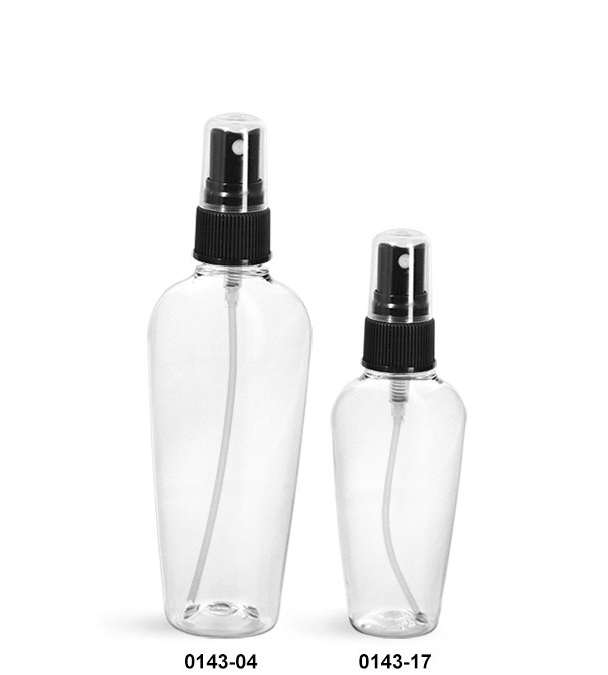 Plastic Bottles, Clear PET Naples Ovals with Black Fine Mist Sprayers
