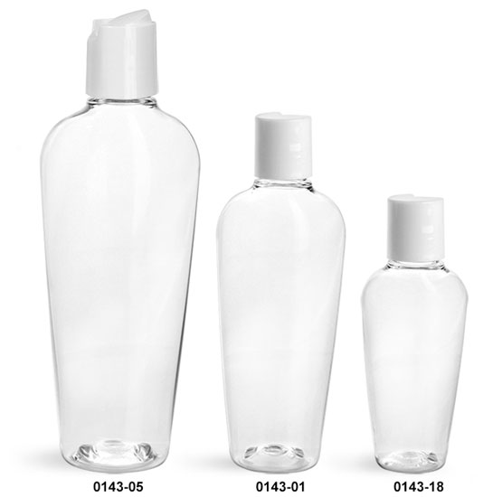 Plastic Bottles, Clear PET Naples Oval With White Disc Top Caps