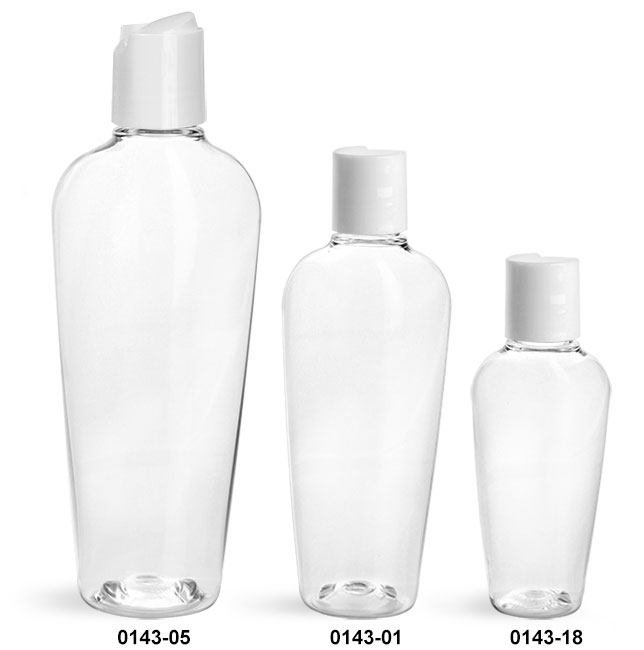 Plastic Bottles, Clear PET Naples Oval With White Disc Top Caps