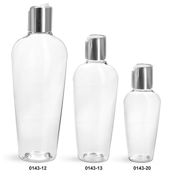 Plastic Bottles, Clear PET Naples Ovals With Silver Disc Top Caps