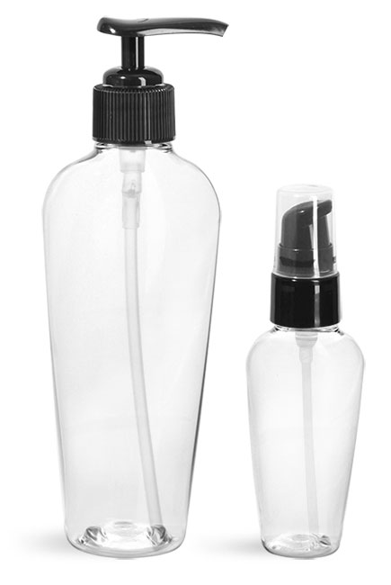 Clear PET Naples Ovals with Black Treatment Pumps