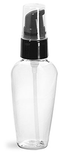 Plastic Bottles, Clear PET Naples Ovals w/ Black Treatment Pumps